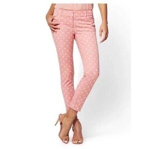 NWT New York & Co Audrey Ankle Pants Polka Dot Womens 12 Pink Slim Leg Chic Cute